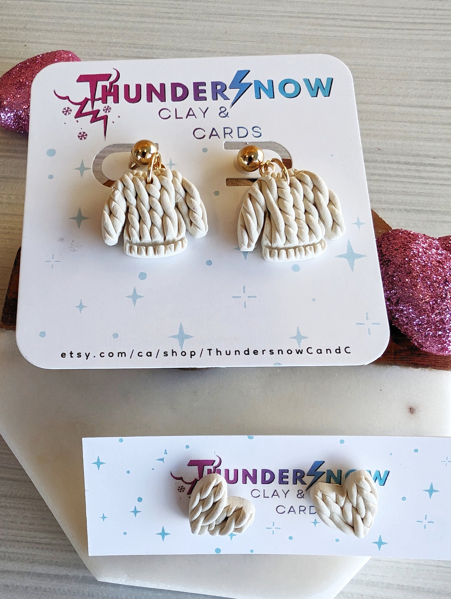 Beige sweater earrings