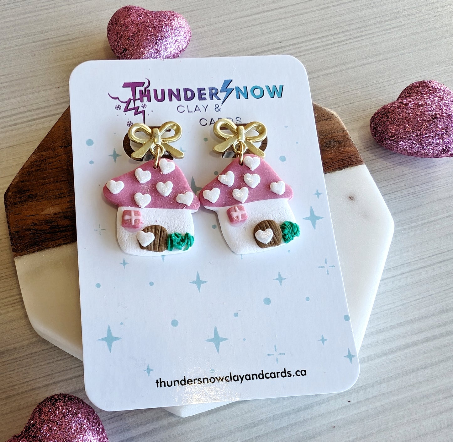 Mushroom house earrings