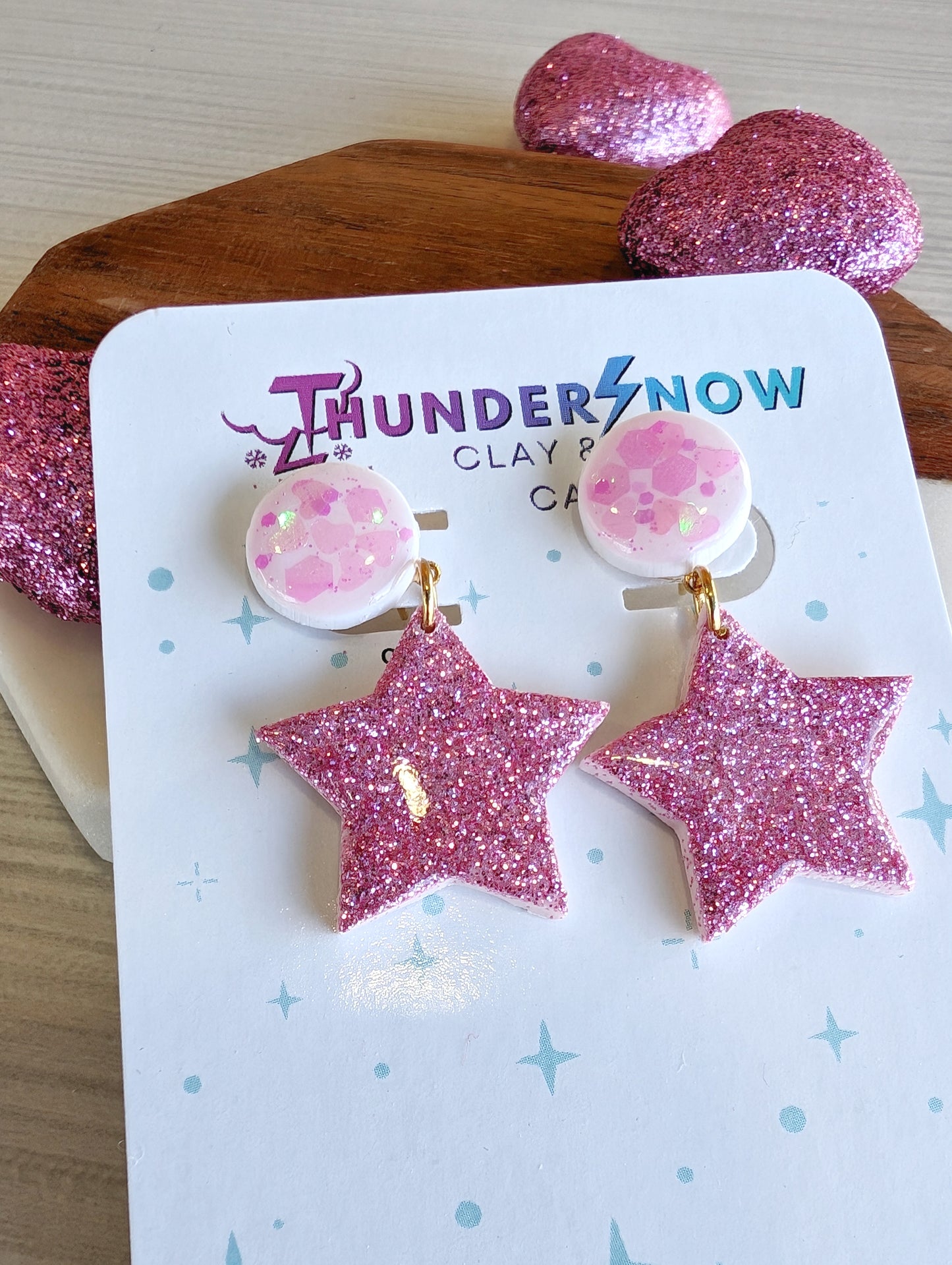 Pink glitter star earrings