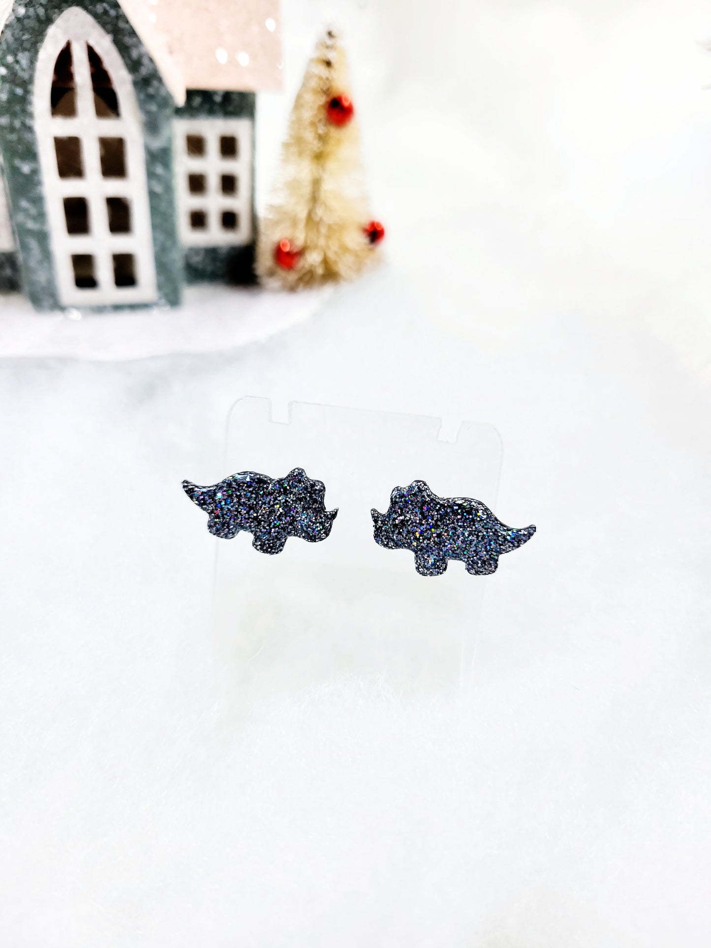 Sparkle triceratop stud earrings
