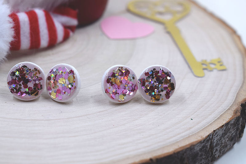 Pink glitter stud earrings