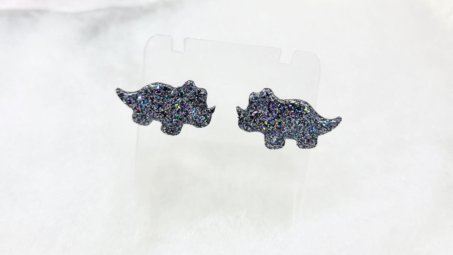Sparkle triceratop stud earrings