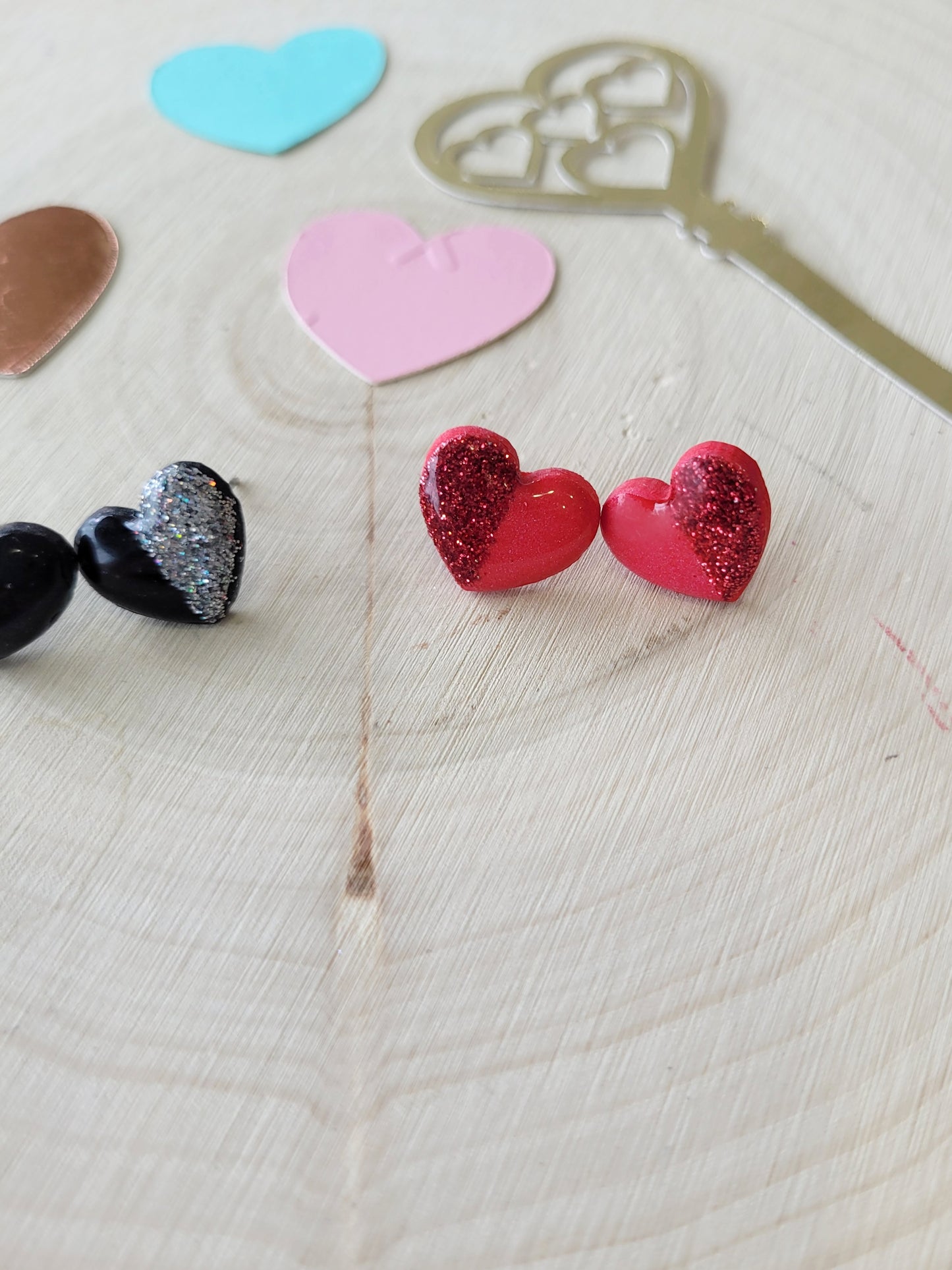 Half glitter heart earrings