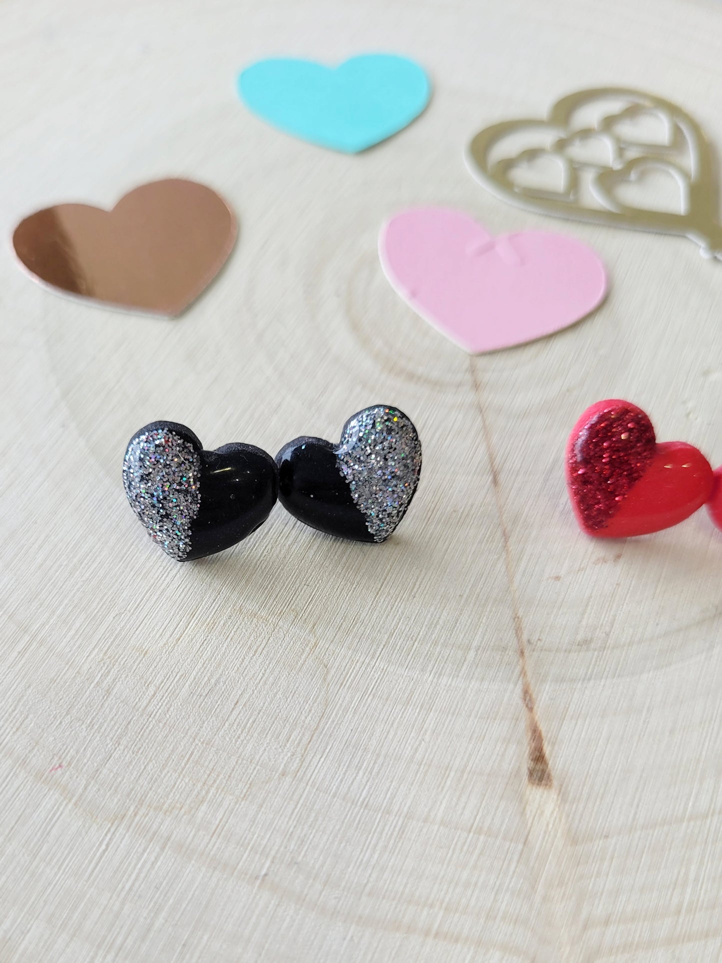 Half glitter heart earrings