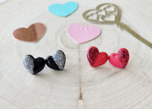 Half glitter heart earrings